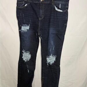 God First Distressed Dark Blue Jeans